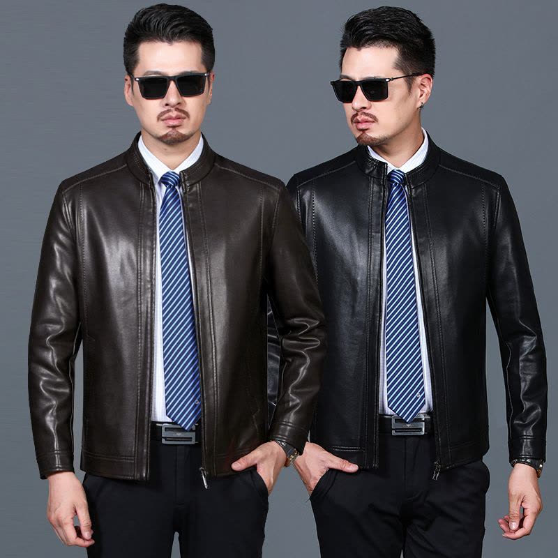 正品春秋装新款海宁山羊皮真皮皮衣男士夹克潮流新款帅气机车皮夹克外套羊皮皮衣男真皮外套潮短款翻领软皮夹克男装大码外套正品图片
