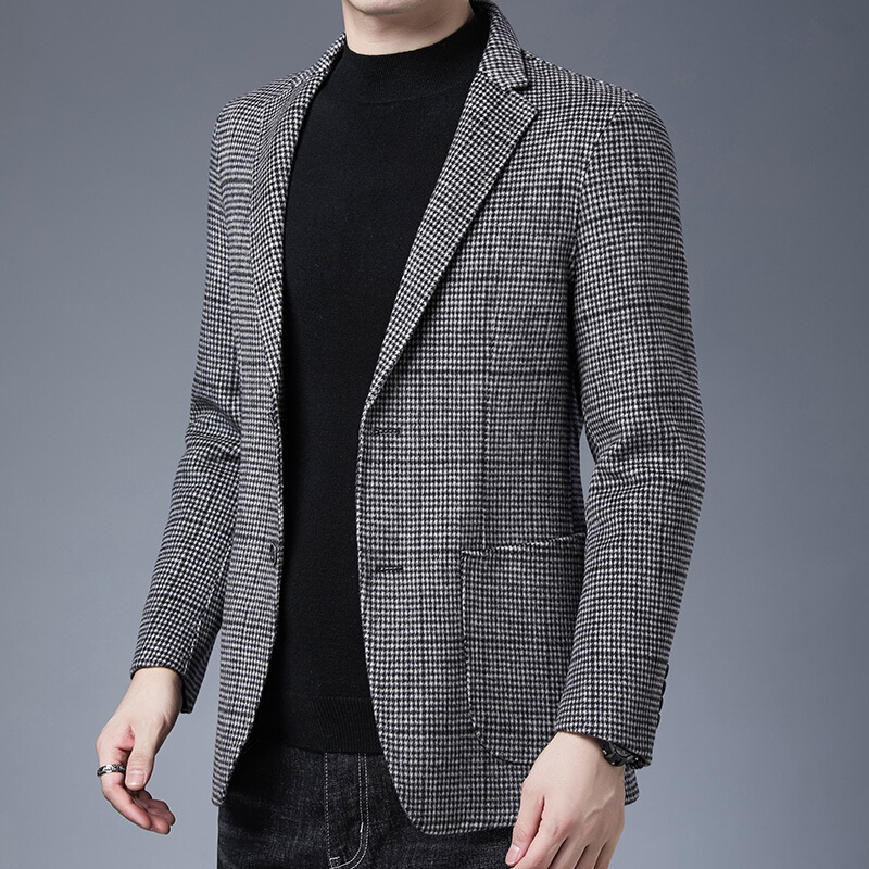 男士外套加厚商务休闲千鸟格子单西单排扣中青年男装外衣服2020冬新款