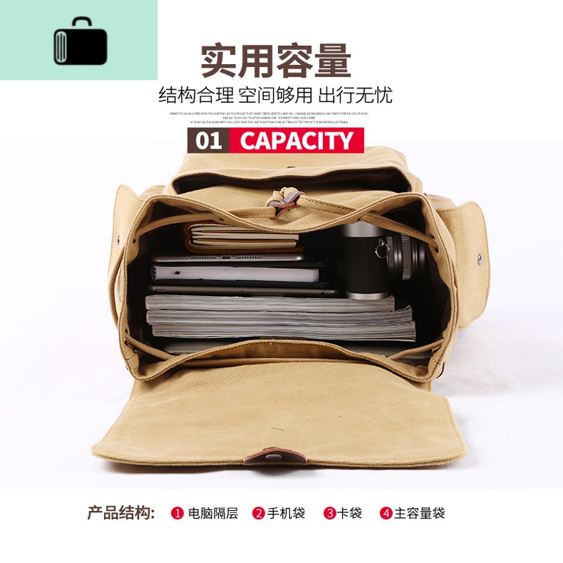 复古休闲帆布男士双肩包时尚潮流背包大容量旅行电脑包学生书包男NEW LAKE 蓝黑色高清大图