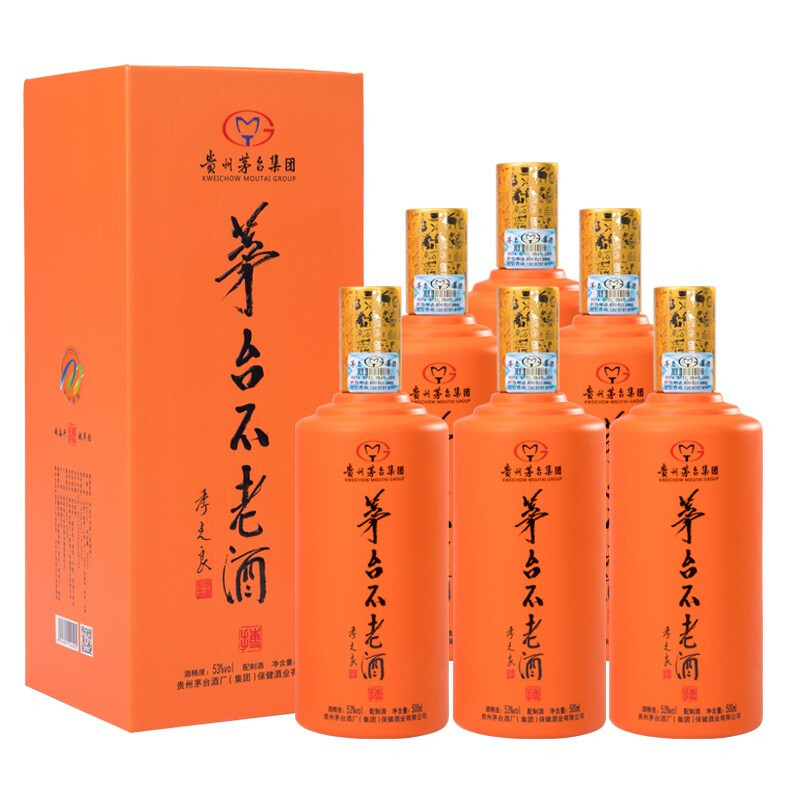 贵州茅台 不老酒 搏系列 53度酱香配制白酒 (黄)500ml*6瓶 整箱装含3个酒袋