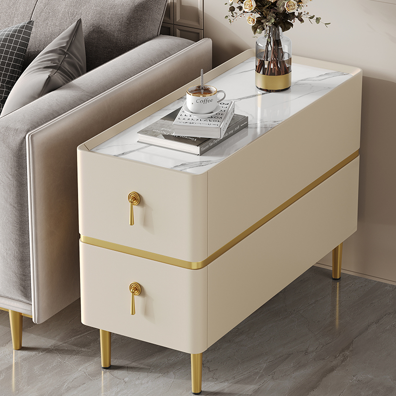 青木川 简约现代轻奢沙发边柜实木置物柜侧边柜岩板小边几角几客厅夹缝窄柜边桌置物架高清大图