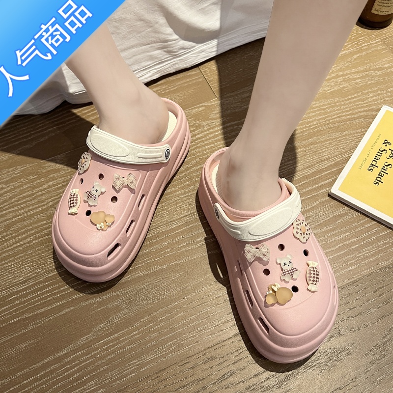 SUNTEK厚底洞洞鞋女款夏季外穿高跟增高护士凉拖鞋海边新款踩屎感沙滩N高清大图