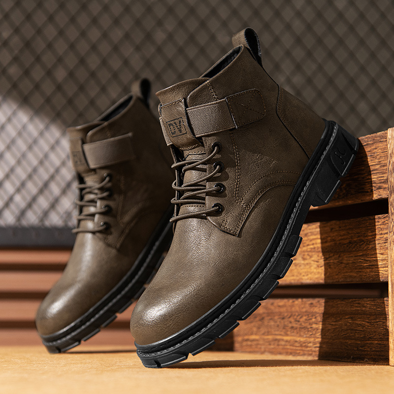 秋冬新款马丁靴男复古高级感英伦高帮皮鞋休闲工装鞋增高厚底靴