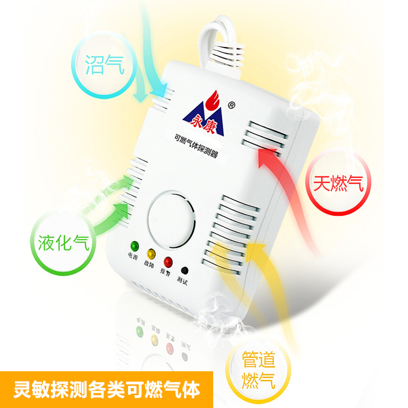 永康消防认证家用经济款燃气报警器联动款YK802+DN15液化气钢瓶阀门自动切断厨房天然气城市煤气燃气泄漏探测器
