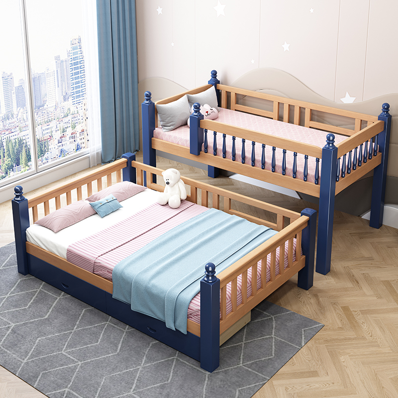 兰秀家居上下床胡桃木实木双人床美式高低上下铺子母床双层儿童床