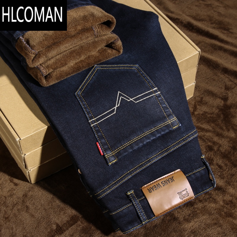 HLCOMAN冬天加绒加厚牛仔裤男士休闲黑色加棉裤子弹力直筒中年p暖男裤40 009款黑色加绒 29