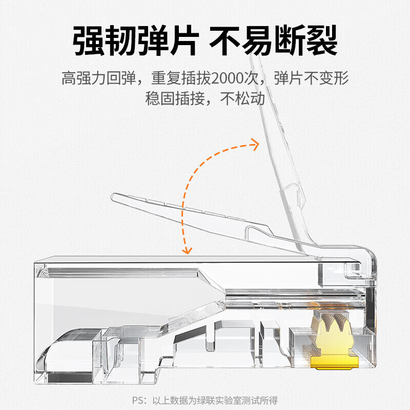 绿联高端款一体式超五类非屏蔽水晶头 镀金:50U 100/盒 NW176/20802(货期3-6天)