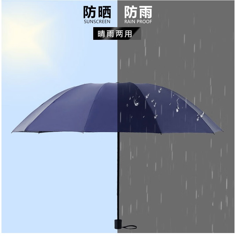 天堂伞雨伞晴雨两用黑胶防晒防紫外线加大抗风便携 36150EZ七骨藏青高清大图