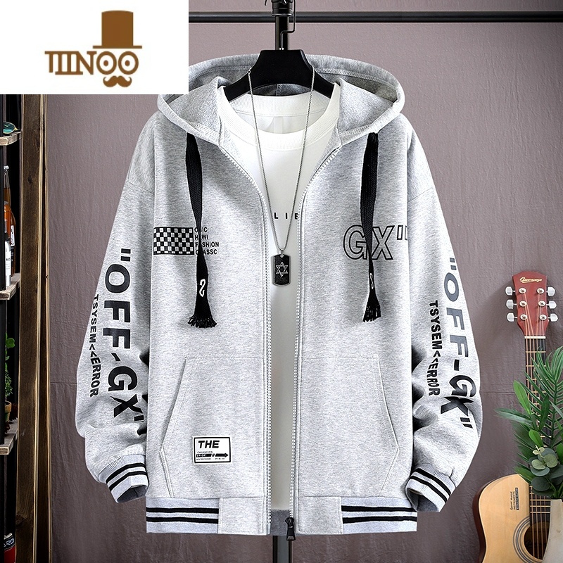 YANXU开衫连帽卫衣男青少年帅气学生男装初中高中生宽松潮牌装高清大图