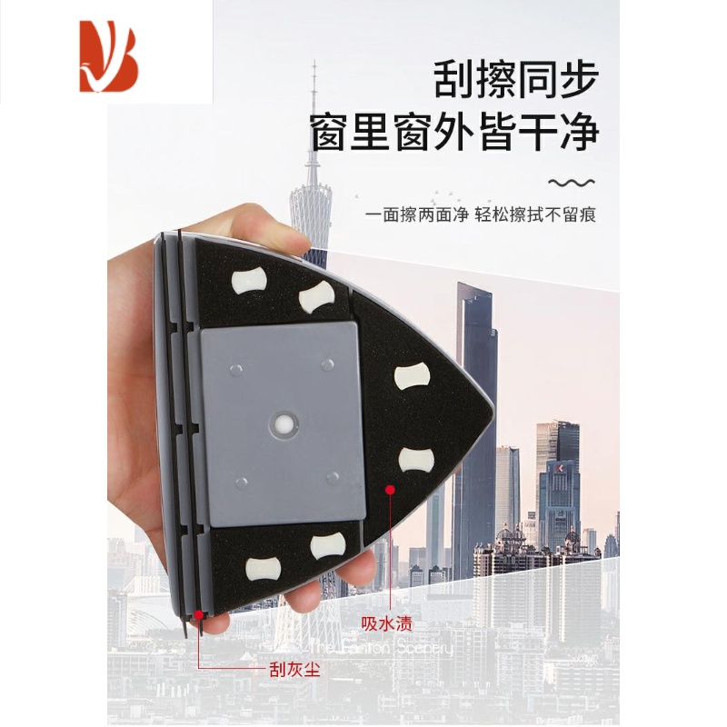 三维工匠擦玻璃神器家用双面高楼刮搽窗户加厚双层清洗中空保洁强磁擦窗器 紫色[调磁5-28mm双层中空]擦玻璃器高清大图