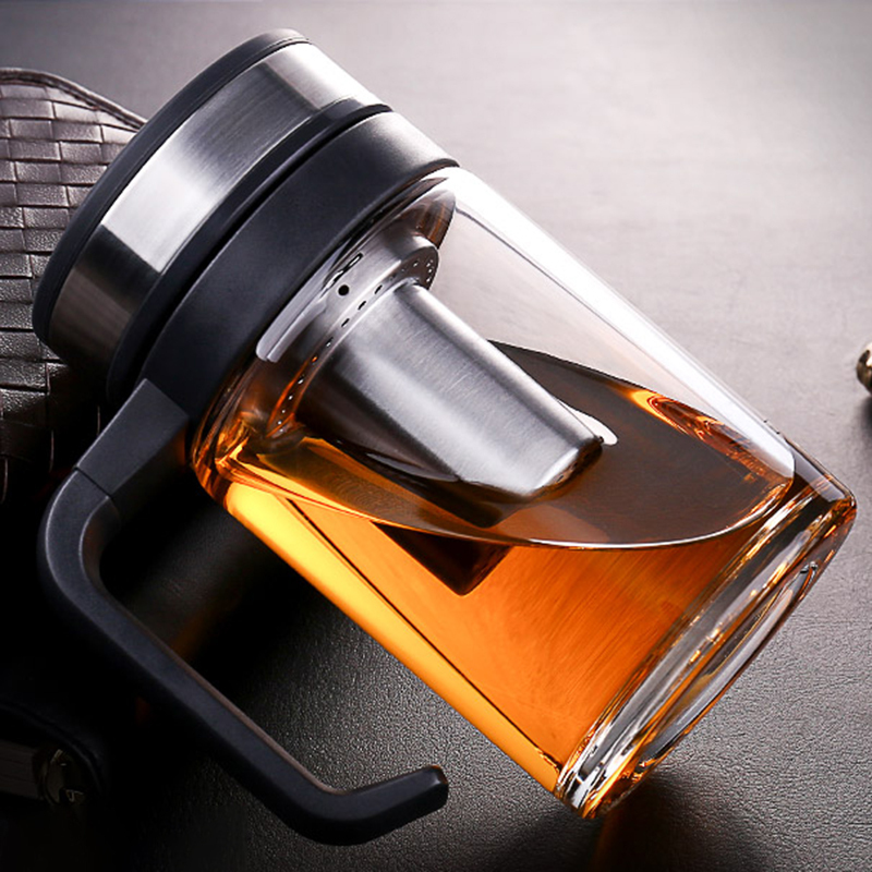 万象玻璃杯单层带把玻璃杯防烫带滤网办公泡茶喝水杯水晶杯