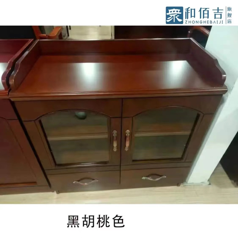 霜叶 定制茶水柜 实木皮餐边柜 办公家具 矮柜储物 碗柜 中式设计 黑胡桃色 两门款式 高档定制办公储物柜