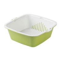 茶花沥水篮洗果篮塑料家用厨房沥水洗菜盆果盘水果篮洗菜筐菜篮子【方形】小号绿色