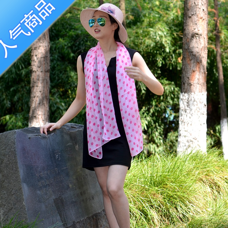 SUNTEK韩版波点小丝巾女春秋夏季洋气沙滩巾百搭长款披肩两用围巾乔其纱