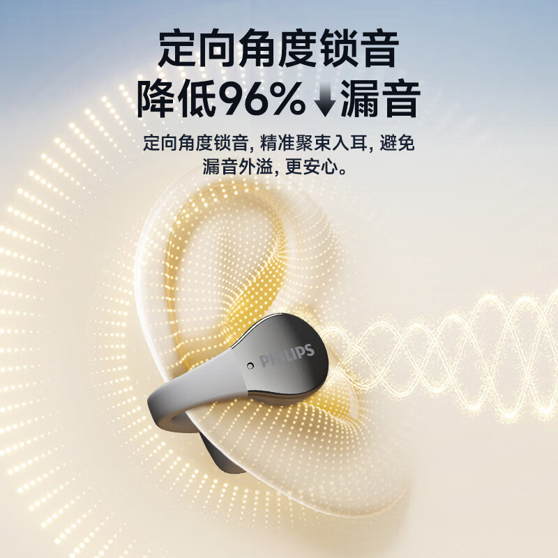 飞利浦(PHILIPS)骨传导概念真无线 蓝牙耳机 开放式挂耳式耳夹式高端运动通话降噪TAT2719-黑