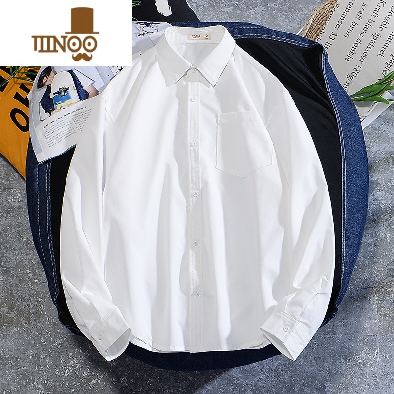 YANXU基础款衬衣日系dk制服白衬衫男士长袖潮男装设计感小众上衣衬现在高清大图