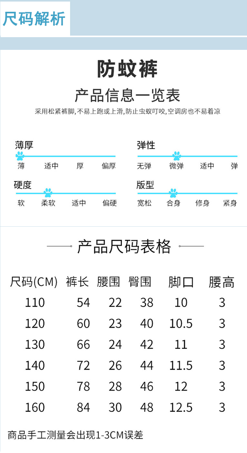 史努比SNOOPY纯棉儿童防蚊裤夏季新款男宝宝女童薄款透气长裤子SNFW103高清大图