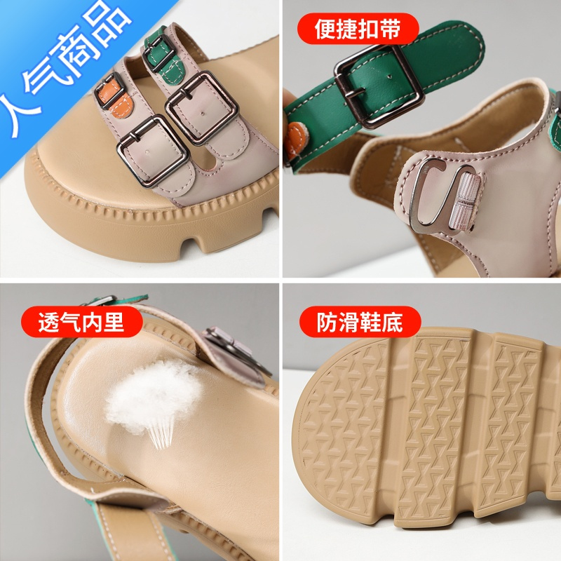 SUNTEK罗马凉鞋女厚底夏季2023年新款软底增高仙女风女凉鞋休闲平底