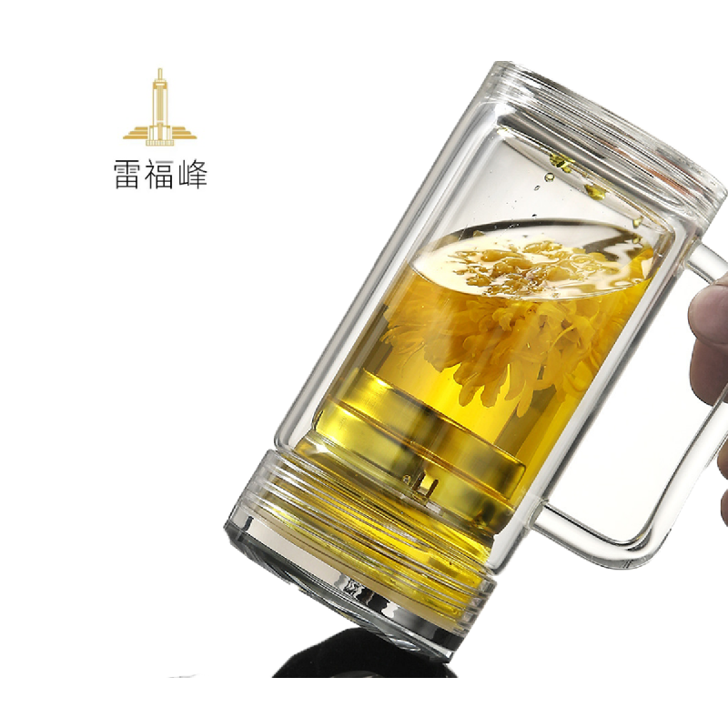 雷福峰双层带把手茶水分离玻璃杯350ml/个高清大图