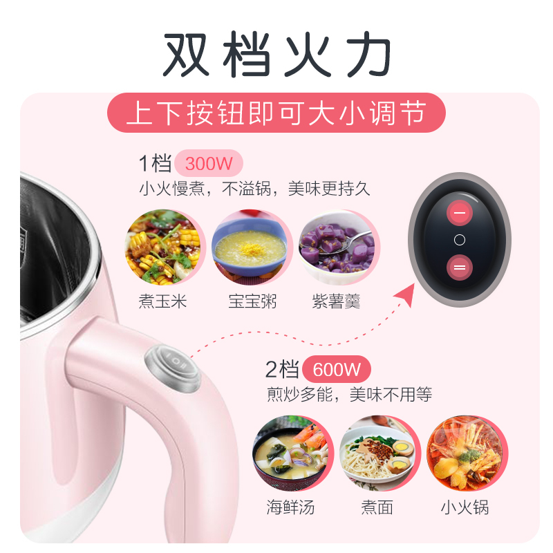 苏泊尔(SUPOR)ZN15YK810A 一人食系列1.5L多功能迷你电煮锅电炖锅电蒸锅电火锅 一锅多用 宿舍学生 粉色