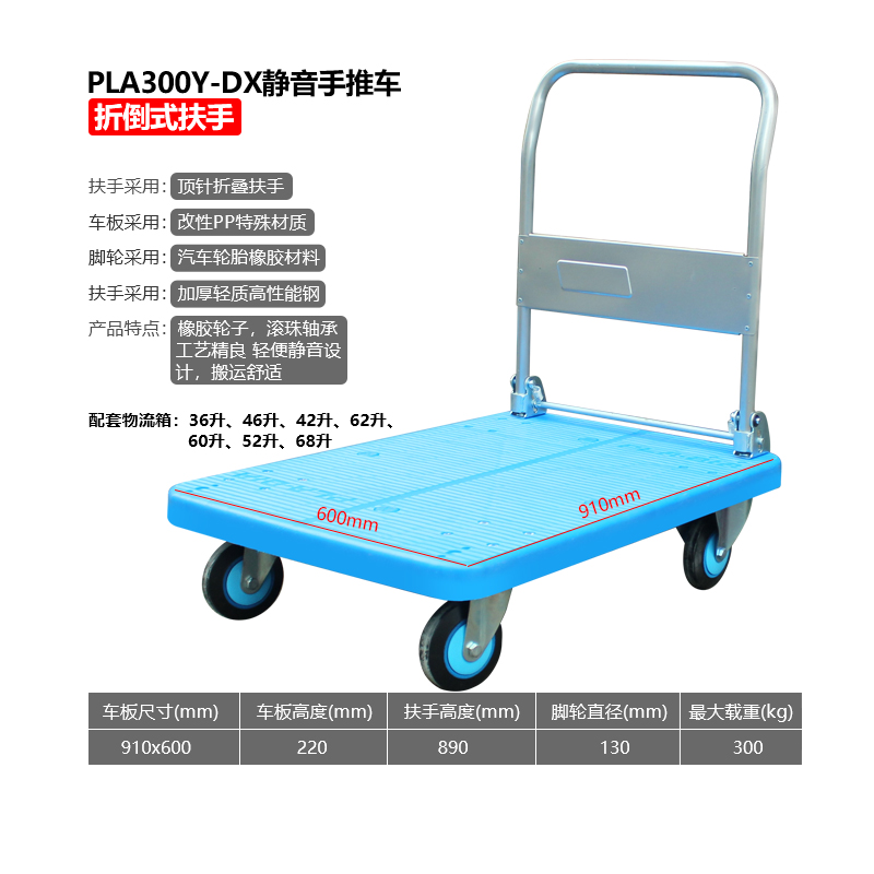 带盖物流箱加厚特大号塑料筐储物收纳收容周转箱斜插式箱子长方形三维工匠 PLA300Y-DX静音推车大号带盖