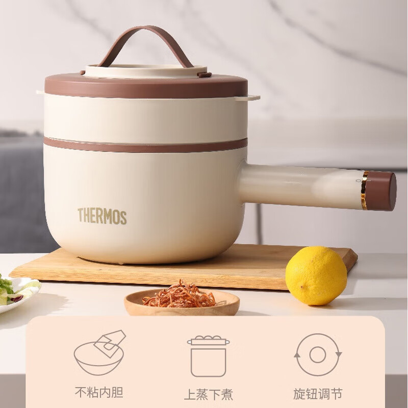 膳魔师(THERMOS)电煮锅多功能料理锅不粘内胆上蒸下煮锅2L大容量EHA-4323A 膳魔师电煮锅多功能料理锅高清大图