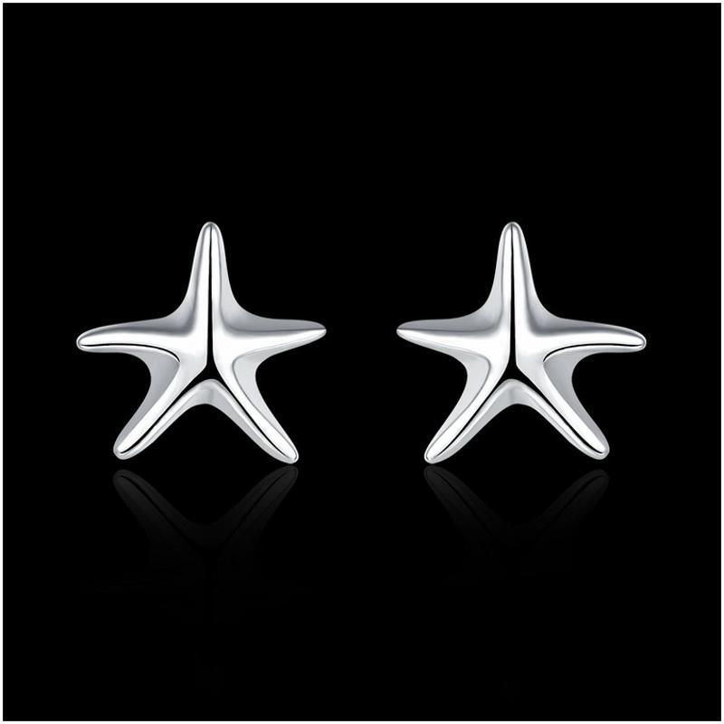 E033Women silver plated earring 镀925纯银海星耳钉时尚耳环女