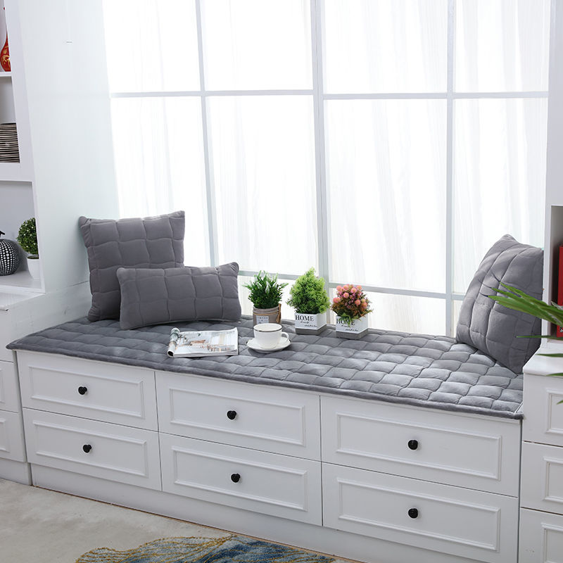 飘窗垫加厚防滑毛绒窗台垫四季通用榻榻米阳台垫坐垫窗台铺垫 灰色 80*150