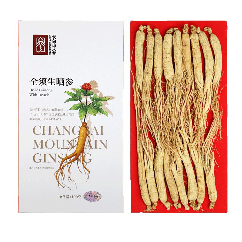 长白山人参生晒参肉质饱满参味浓郁皮老纹深皂苷丰富盒装100g