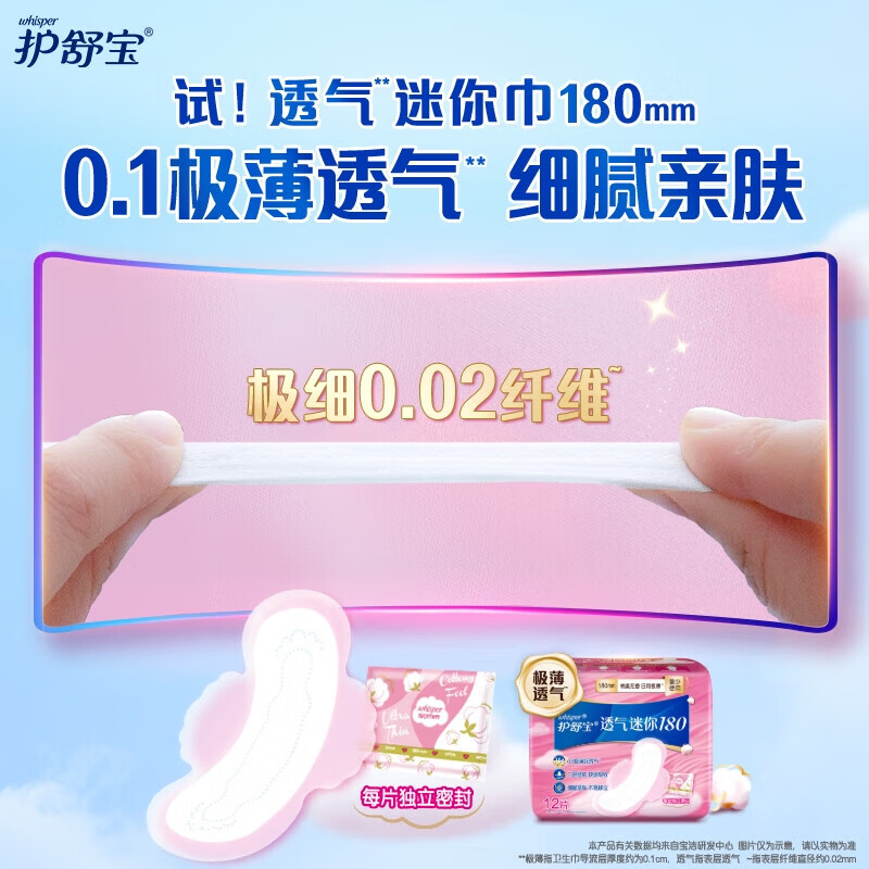 护舒宝(ALWAYS) 透气迷你 180MM 卫生巾12片装 粉色(单位:包)高清大图