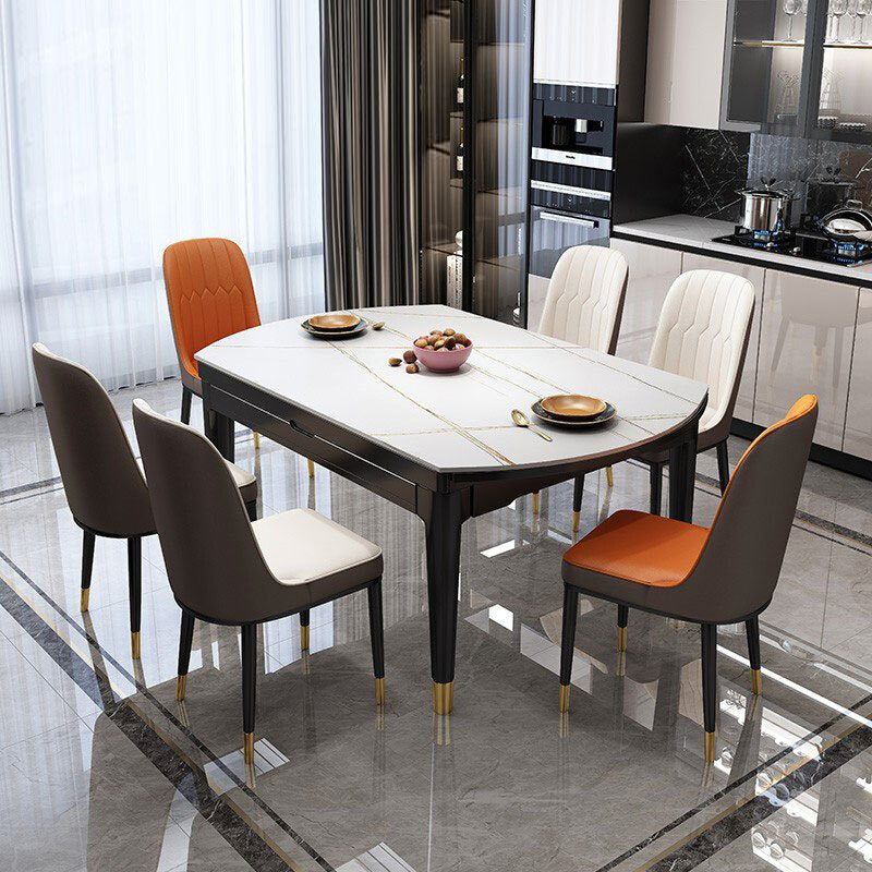 欧宝美餐桌 实木餐桌椅组合 轻奢岩板餐桌可伸缩折叠大小户型圆桌