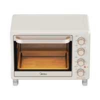 美的(Midea) 新款清新电烤箱 上下独立温控25L家用均匀烘烤长通定时 广景大视窗 防滑旋钮 PT25X1