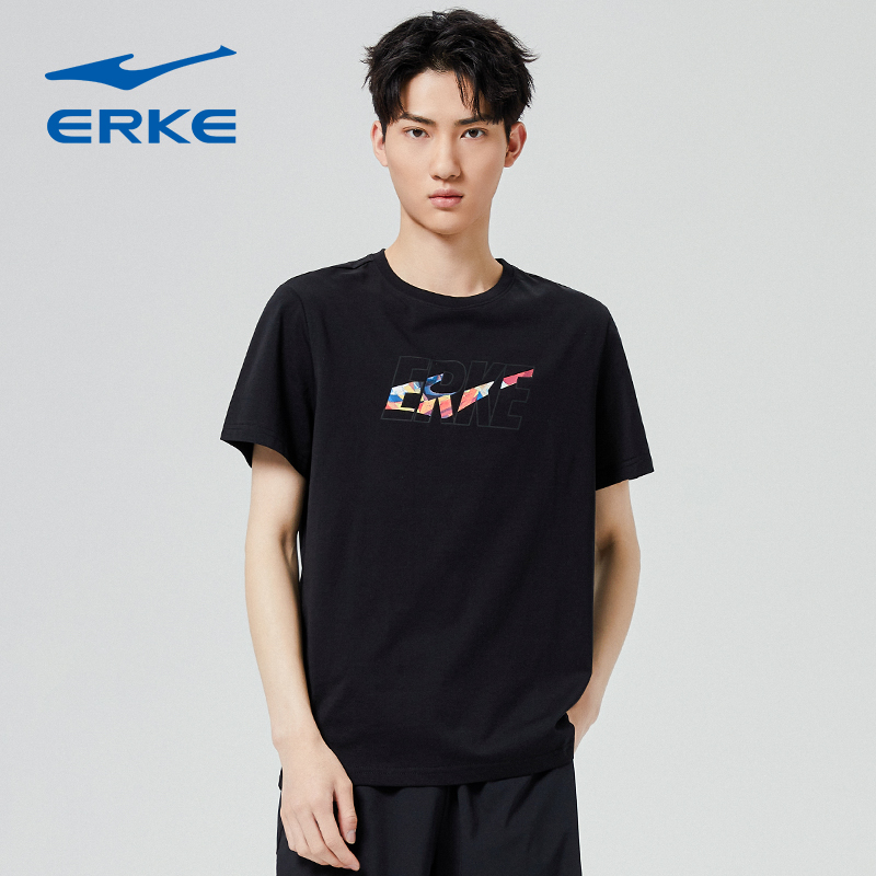 鸿星尔克短袖夏季男士棉质大logo运动休闲圆领透气短袖t恤上衣男