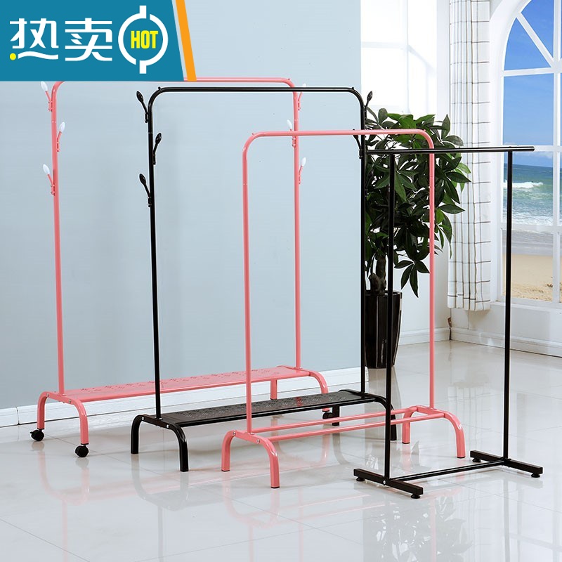 敬平加厚家用304不锈钢晾衣架落地卧室折叠x型室外阳台单杆式架子伸缩 加粗加厚加大号?白色衣帽架款三格+轮子 大高清大图