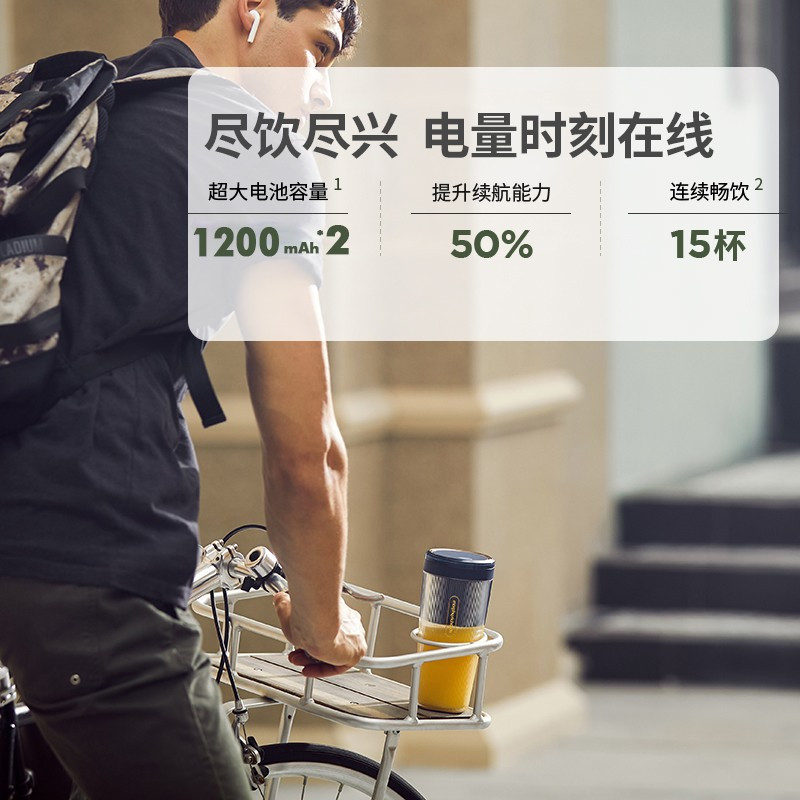 摩飞(Morphy richards)便携式榨汁机网红无线充电果汁机料理机迷你随行杯MR9800琉金蓝 单个装