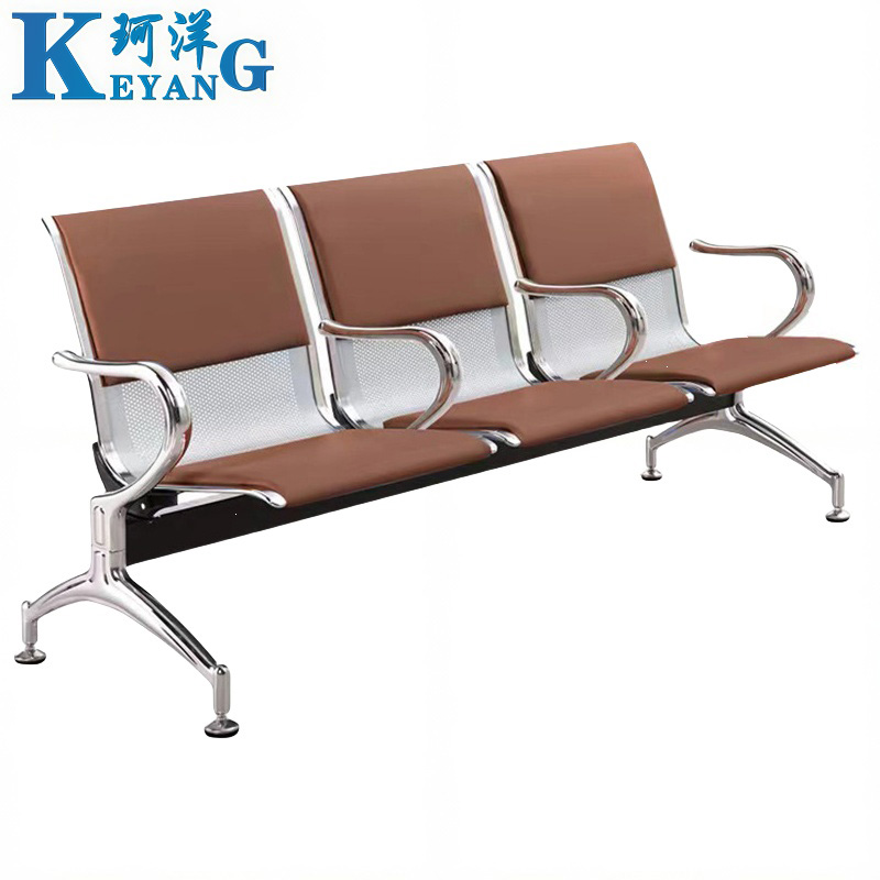 珂洋 公共座椅 三人位+咖啡色皮垫+中间扶手 张高清大图