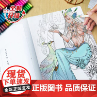 山海经梦神引 古风涂色线描集 赠配色参考视频 古风涂色书 线描山川古神异兽唯美线稿动漫插画哒哒猫成人解压填色书秘密花园