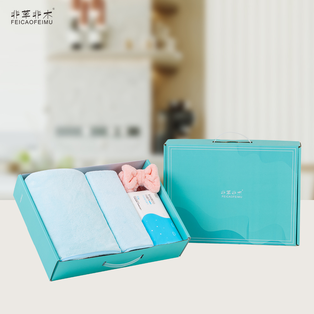非草非木 毛巾浴巾礼盒套装细纤维吸水浴巾毛巾 雪绒4件套 FM-3080(盒)高清大图