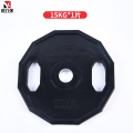 康力强LP15黑色橡胶包胶两孔杠铃片十二边手抓大孔杠铃片家用配重举重片