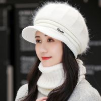 白色 单帽子没有围脖 帽子女士秋冬季妈妈洋气百搭冬天加绒加厚防寒保暖毛线帽中老年人