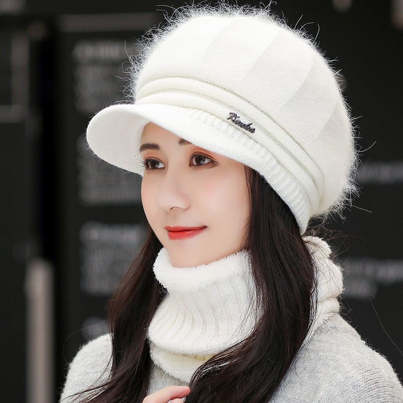 白色 单帽子没有围脖 帽子女士秋冬季妈妈洋气百搭冬天加绒加厚防寒保暖毛线帽中老年人
