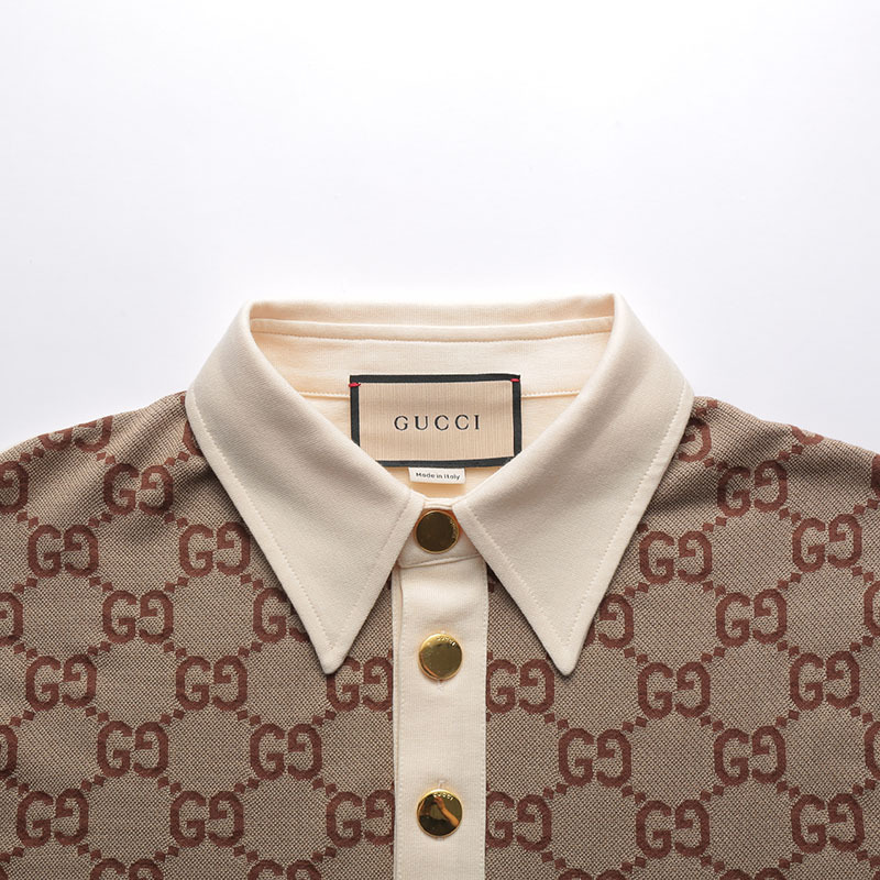 古驰 gucci 男士米色/乌木色双g提花短袖polo衫682015 xjd1f