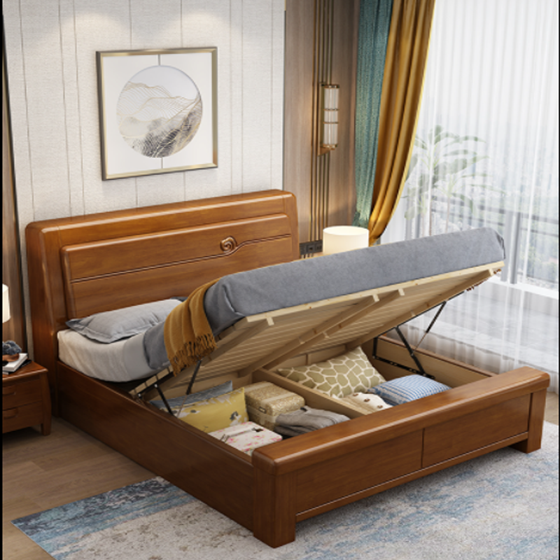 鑫金虎海棠色橡胶木实木床18x2米