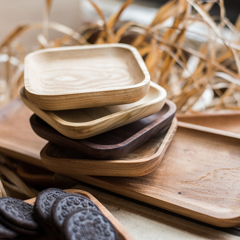 美帮汇实木装饰盘子 收纳盘 餐盘果盘 胡桃木白蜡木樱桃木榆木 进口白蜡木小高清大图