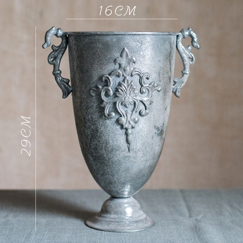 美帮汇古典高脚杯花器 花瓶花翁花盆复古欧式铁艺插花器皿金色烛台 18号金色高清大图