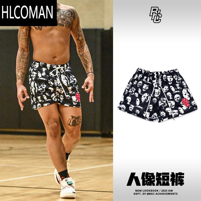 HLCOMAN美式篮球短裤男人像运动训练裤夏季速干三四分裤跑步健身球裤