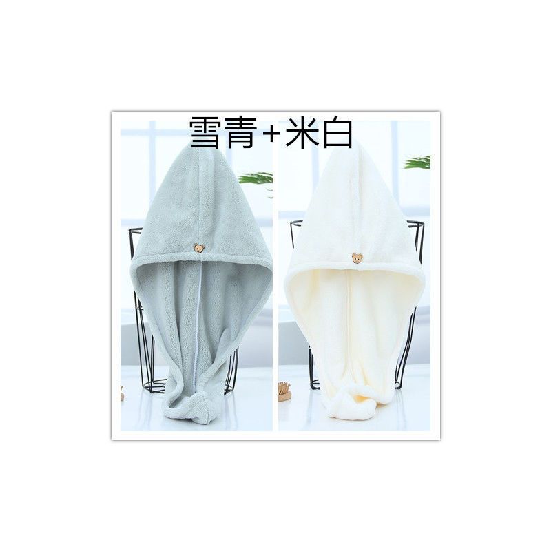 帽不掉毛成人新款速干吸水干发帽头巾女浴帽可爱包头长发女用|珊瑚绒(米白+雪青)2条
