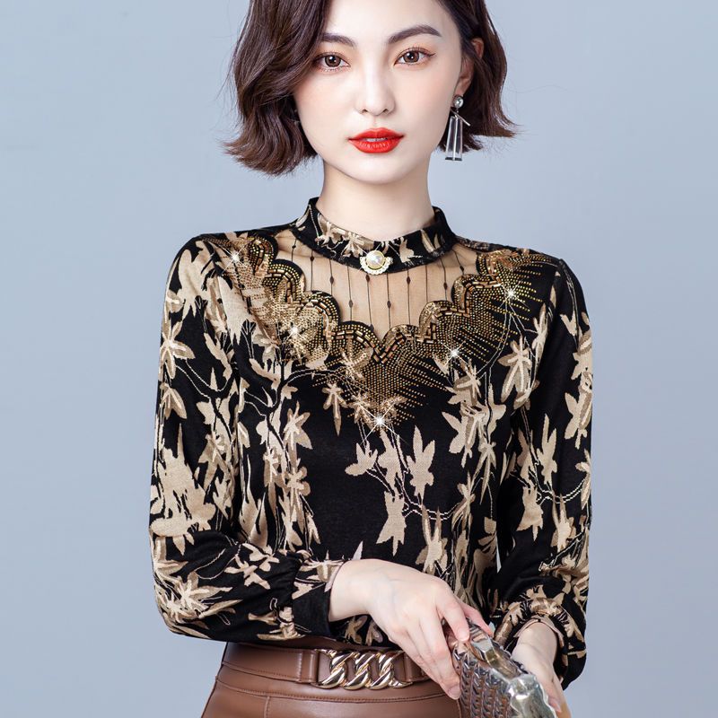 重工提花秋季新款女装长袖t恤外穿气质遮肚小衫显瘦打底衫