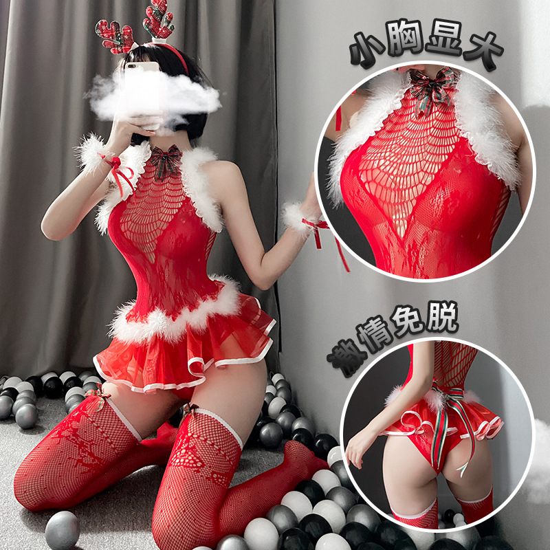 诗魅莎女式情趣内衣性感睡衣裙角色扮演圣诞麋鹿套装cos破洞开档露乳免脱诱惑骚透视明激情制服血滴子吊带连体网衣丝袜成人用品高清大图