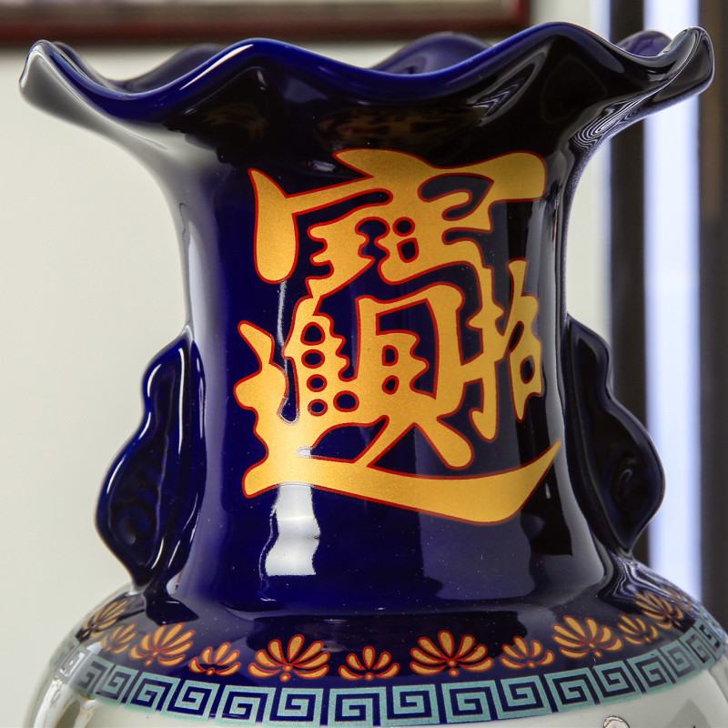 器花瓶手工家居饰品瓷瓶大号客厅工艺品中式仿古摆件 三维工匠 姜黄色特大号黄色高清大图
